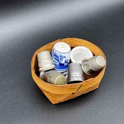 Basket Of Metal And Glass/Porcelain Thimbles
