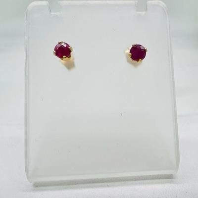 Sparkling Pink-Red 14K Gold Earrings
