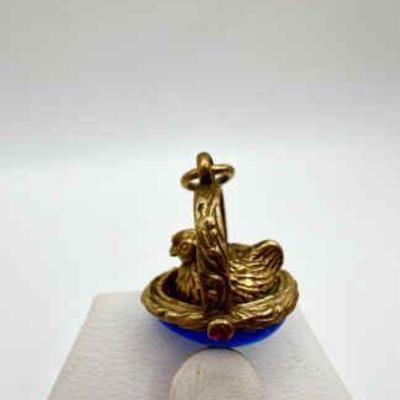 Fabrege Style Enamel Egg Pendant With Hen
