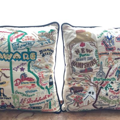 Catstudio Geography Hand Embroidered Delaware & New Hampshire Throw Pillows 
