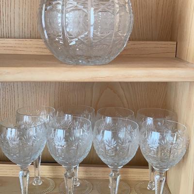 Cut Crystal Stemware and Bowl Vase