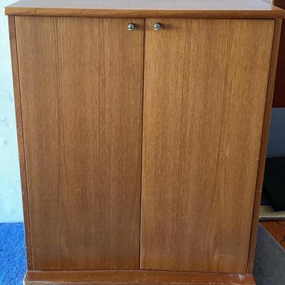 Mid Century Modern Mini Teak Bar Cabinet & DVDs