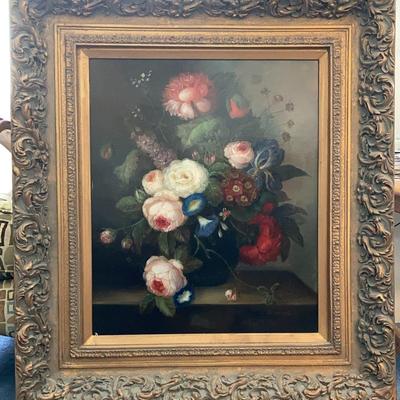 D. Marcello Still Life Flowers in Ornate Antique Frame 