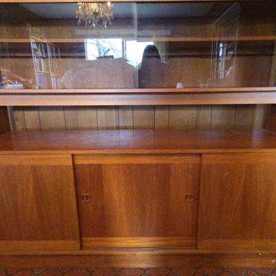 MCM Danish Teak Clausen & Son Hutch-Smoked Glass Doors