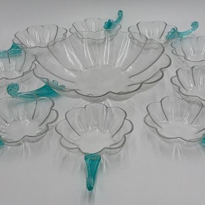 Vintage Aqua Blue Glass Serving Set - 10 Pieces 