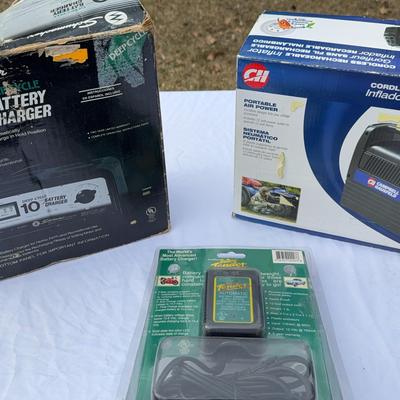 Battery Charger, Battery Tender, & Cordless Rechargeable Tire Inflator 