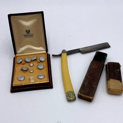 Vintage Cuff Links & Straight Edge Razor