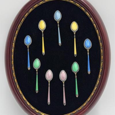 Norwegian Sterling Silver Enameled Demitasse Spoon Set 
