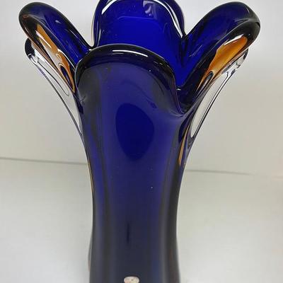Murano Glass Blue and Caramel Vase 
