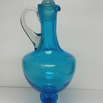 Vintage "Bischoff" Glass Blue Bubble Decanter 