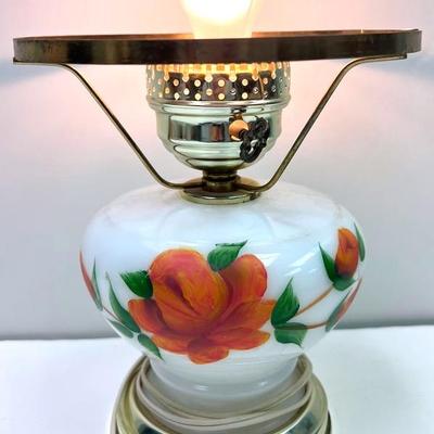 Vintage Floral Milk Glass Lamp