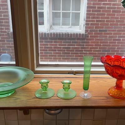 Vtge Green & Red Glass Items