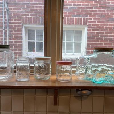 Vintage Glass Canisters & Hippo Piggy Bank