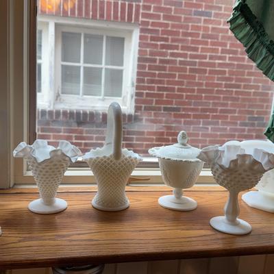 7 Pcs White Milk Glass