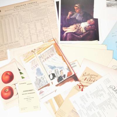 LARGE LOT FRENCH MENUS, ETCHINGS & OTHER PAPER EPHEMERA | Large group of various paper ephemera including; French Hotel &...