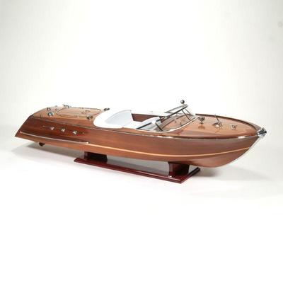 ITALIAN RIVA SCALE MODEL WOODEN BOAT | h. 8 x w. 10.5 x l. 34 in.