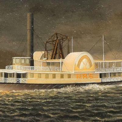 "AMERICAN SCHOOL (19TH CENTURY) PADDLE | HRS Paddle Steamer
Oil on Canvas
Showing a paddle steamer marked...
