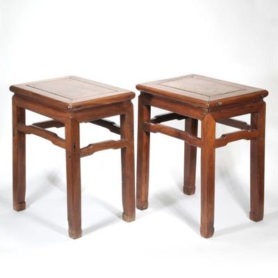(2pc) PAIR CHINESE TABLES | Carved and with mortise and tenon construction