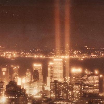"FRANK RITTER (AMERICAN, 1947-2023) | Tribute in Light'
photograph print
h. 10.5 x w. 19.5 in., sight
no apparent title or...