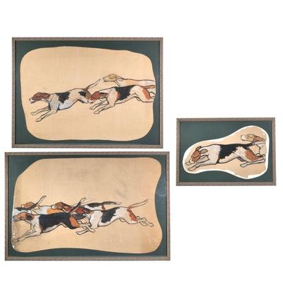 (3pc) EDWARD PENFIELD (AMERICAN, 1866-1925), POSTER-SIZED TRIPTYCH | Hounds
Gouache on paper
15 x 24 in., 27 x 40 in., & 28 x 45 in.,...