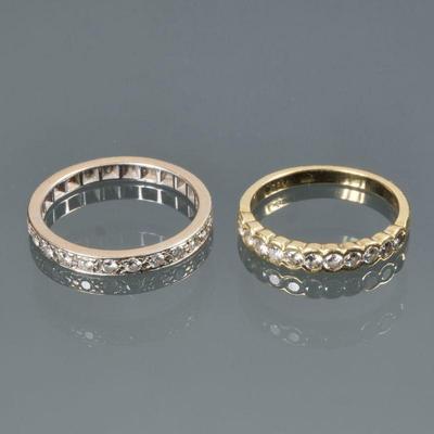 (2pc) GOLD & DIAMOND RINGS | Including a gold and diamond eternity band (size 7, 2.7g) plus an Italian yellow gold and diamond half...