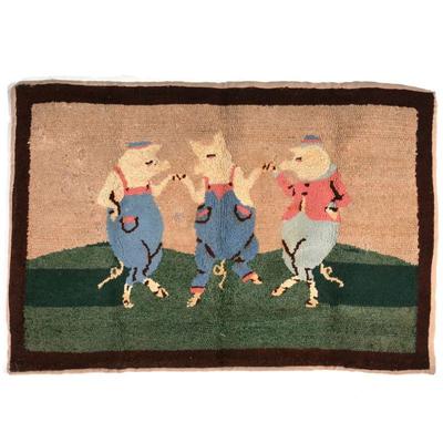 THREE LITTLE PIGS ANTIQUE HOOKED MAT, HILFIGER COLLECTION | w. 22 x l. 33 in.