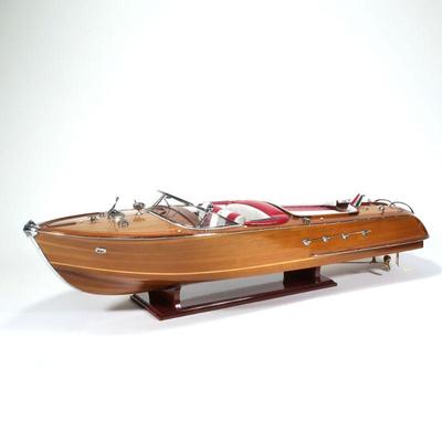 ITALIAN RIVA SCALE MODEL WOODEN BOAT | h. 8 x w. 10.25 x l. 33 in.