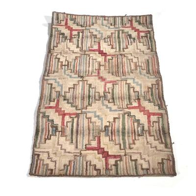 ANTIQUE AMERICAN HOOKED RUG | stitched with geometric patterns - w. 37 x l. 58 in.