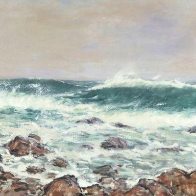 ELMER LIVINGSTON MACRAE (AMERICAN, 1875-1953) | waves on a rocky shore
Oil on canvas
25 x 30 in.
Signed and dated lower right
h. 29.25 x...