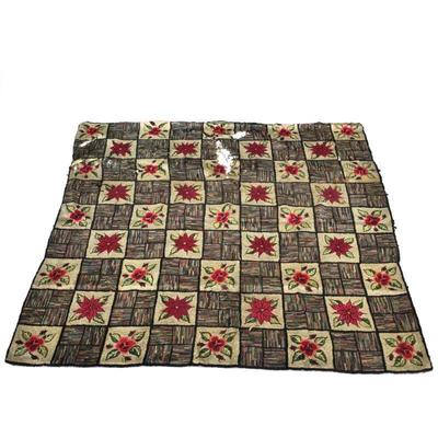 ANTIQUE AMERICAN HOOKED RUG, HILFIGER COLLECTION | Having alternating patches of flowers and colorful patterns - w. 104 x l. 109 in.