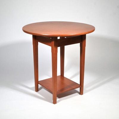"[SIGNED] CRAFT CARPENTRY ROUND TOP SIDE TABLE | Clear Lake Furniture, Ludlow VT; Signed Frank Levar(?) and dated 2003, having a...