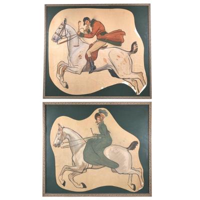 (2pc) EDWARD PENFIELD (AMERICAN, 1866-1925) POSTER-SIZED DIPTYCH | Gentleman and lady riders
Gouache on paper
38 x 42 in., ea. sheet...