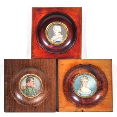 (3pc) PORTRAIT MINIATURES IN COVE FRAMES | similarly framed, with old paper backing