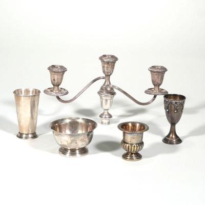 "(6pc) MISC. STERLING SILVER | Including a Poole sterling silver miniature Revere-style bowl (dia. 4 in.), a handmade Israeli...
