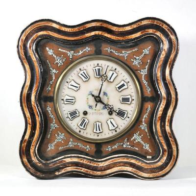"""P FERRON"" VICTORIAN WALL CLOCK | Circa late 1800s, with enameled porcelain face and Roman numeral markers,...