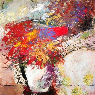 "SIGNED ABSTRACT STILL LIFE | floral still life
oil on paper"