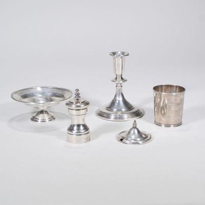 "(5pc) STERLING SILVER & WEIGHTED STERLING ITEMS | Including: Hyde & Goodrich New Orleans sterling silver cup (2.4ozt);...