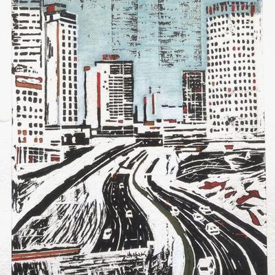 "CONTEMPORARY EMBOSSED WOODCUT | Avenida 23 De Maio
signed indistinctly, numbered, and titled lower margin"