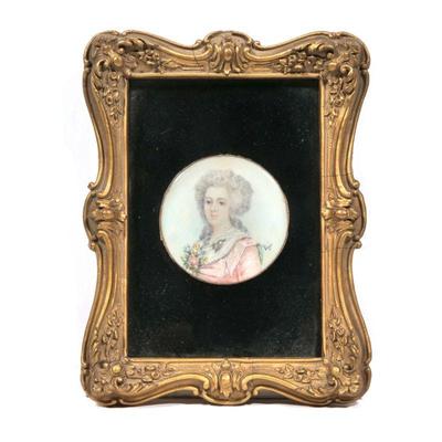 VIG?E PORTRAIT MINIATURE | dia. 2 in.
h. 6 in. (frame)
