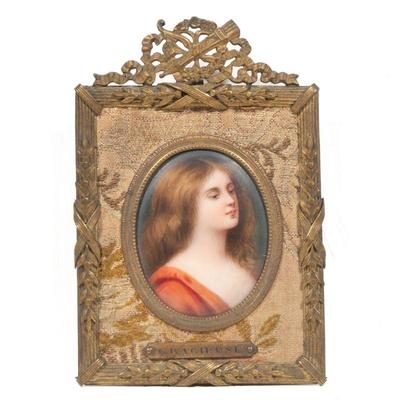 "GRACIEUSE" LIMOGES PAINTED PORCELAIN PLAQUE | 2 in., plaque, in an embellished frame with nameplaque "Gracieuse"

