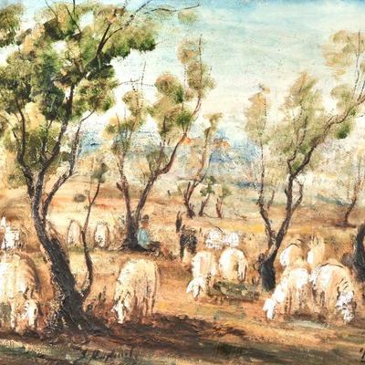 "ZVI RAPHAELI (1924-2005) | Watching The Flock
oil on canvas
h. 24 x w. 30 in., stretcher
signed lower left, with Safrai Galleries,...