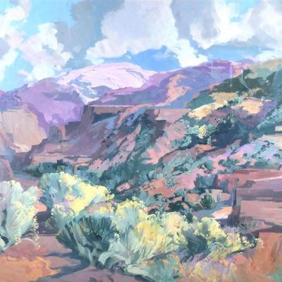 "LAURENCE PHILIP SISSON (AMERICAN, 1928-2015) | canyon scene
Oil on masonite
30 x 40 in.
Signed lower left
With Wadle Galleries,...