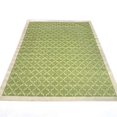 PROBABLY WEINRIB GREEN PATTERNED FLAT WOVEN RUG | With green trellis pattern over natural cotton; (#7) - w. 96 x l. 131 in.