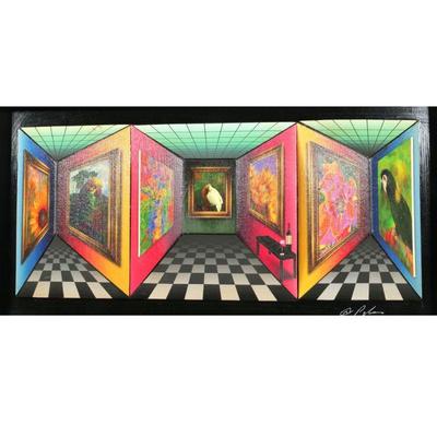 "DOMINIC PANGBORN (B. 1952) 3D WALL ART | Tropicana - Art in Motion 
Oil on 3D structure
9 x  21 x 3 in. Artwork
Signed lower right,...