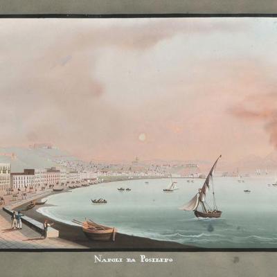 19TH CENTURY NEAPOLITAN GOUACHE | Napoli da Posilipo
Sight 14 x 19 in. 
h. 18.25 x w. 23.5 mm. (frame)
