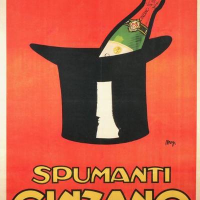 "GIUSEPPE MAGAGNOLI ""SPUMANTI CINZANO"" LARGE FORMAT ADVERTISING POSTER | showing a bottle of sparkling wine...