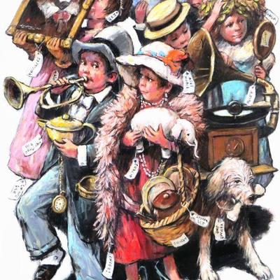 "BARRY LEIGHTON JONES (1932-2011) | Children in costumes
oil on canvas
signed lower right"