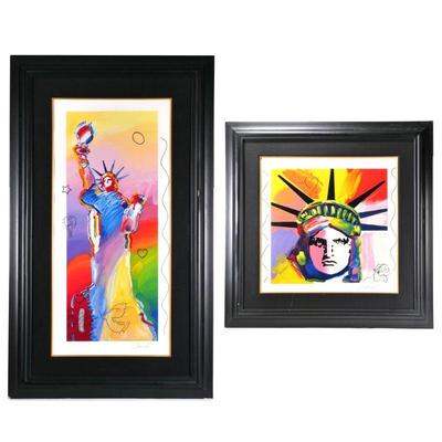 "(2pc) PETER MAX (B. 1937), LITHOGRAPHS | Statue of Liberty 
Liberty Head: 23 x 23 in. sight, signed & numbered on bottom...