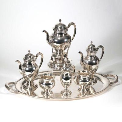 (7pc) IMPORTANT GORHAM STERLING TEA & COFFEE SERVICE, C. 1917 | Circa 1917-18, finely chased and engraved with acanthus leaves,...