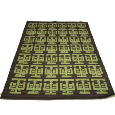 MADELINE WEINRIB AMAGANSETT RUG, HILFIGER COLLECTION | brown with green characters (#52) - w. 98 x l. 140- in.